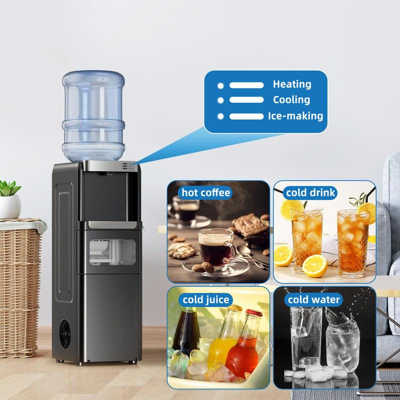 Antarctic Star 3-In-1 Hot and Cold Water Cooler Dispenser with Built-In Ice Maker, for 3 to 5 Gallon Bottle Water Dispenser,With Child Safety Lock,Black