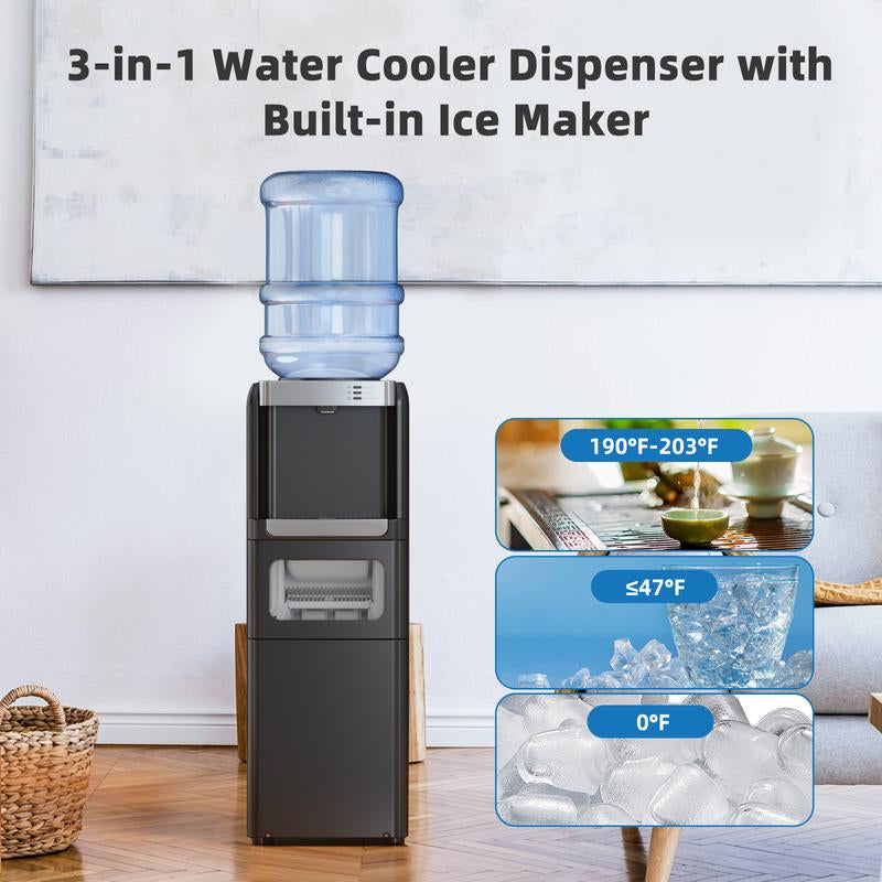 Antarctic Star 3-In-1 Hot and Cold Water Cooler Dispenser with Built-In Ice Maker, for 3 to 5 Gallon Bottle Water Dispenser,With Child Safety Lock,Black