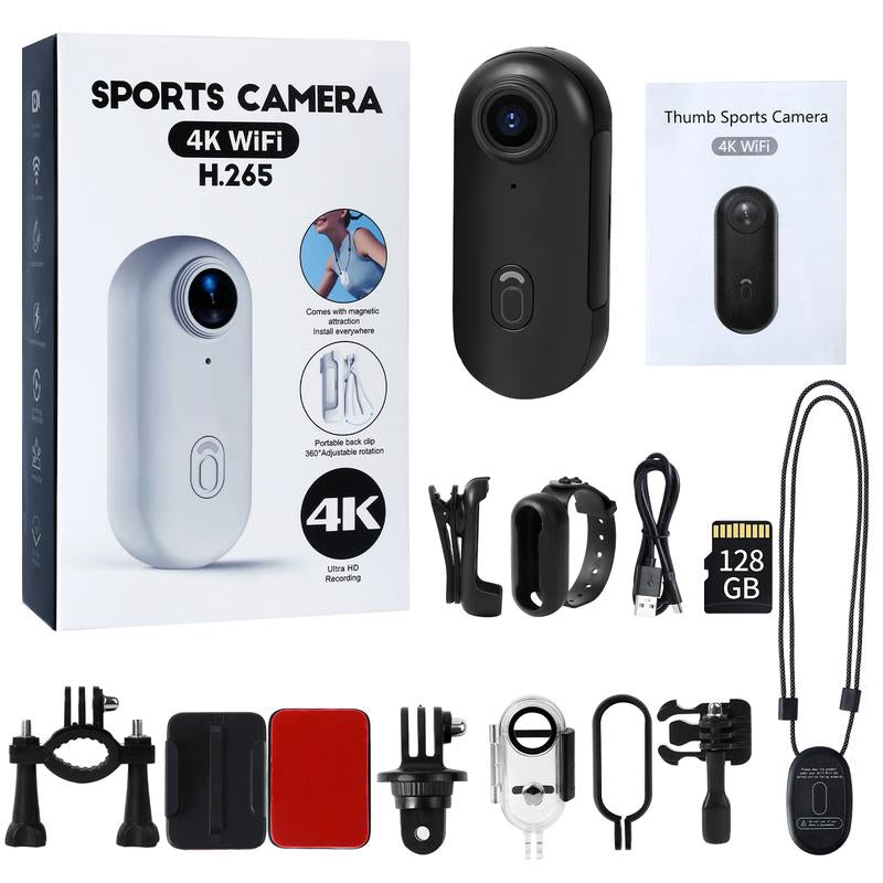 128GB 4K Thumb Action Camera, Thumb POV Portable Body Cam, Tiny Size, Hands Free, Mount Anywhere Magnetic Sport DV, Bike Cycling, Pet, Vlogging Water Proof Recording Handycam Automatic Phone Card, Thumb Action Camcorder